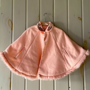 CATHERINE MALANDRINO girls pink cape with floral embroidery.  Size 5